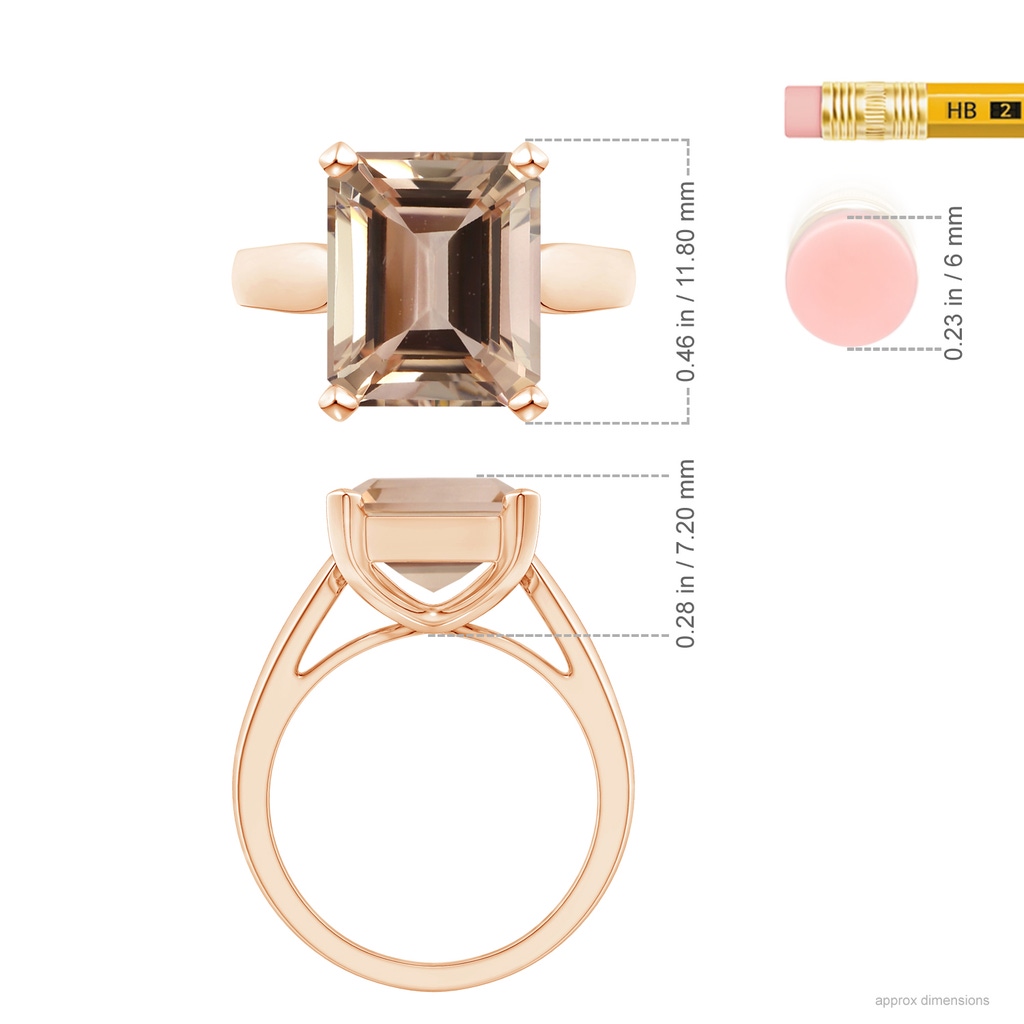 10.08x8.08x5.71mm AA GIA Certified Solitaire Emerald-Cut Morganite Cocktail Ring in Rose Gold ruler