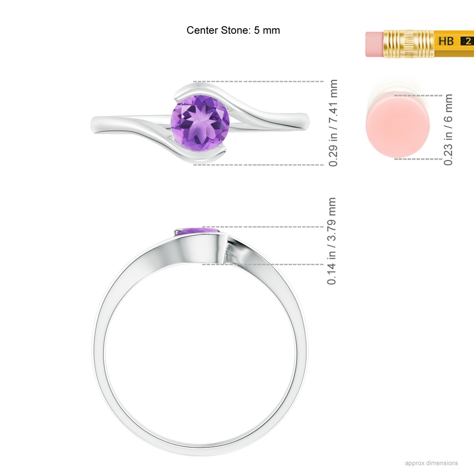 5mm A Semi Bezel-Set Solitaire Round Amethyst Bypass Ring in P950 Platinum ruler