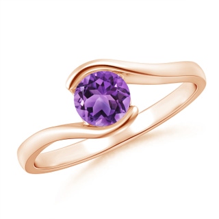 5mm AA Semi Bezel-Set Solitaire Round Amethyst Bypass Ring in 10K Rose Gold