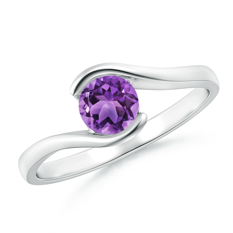 5mm AA Semi Bezel-Set Solitaire Round Amethyst Bypass Ring in White Gold 