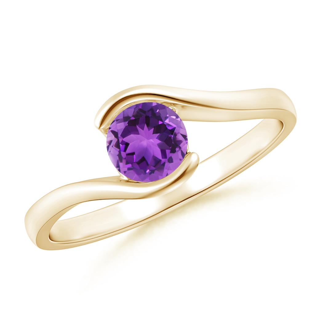 5mm AAA Semi Bezel-Set Solitaire Round Amethyst Bypass Ring in Yellow Gold