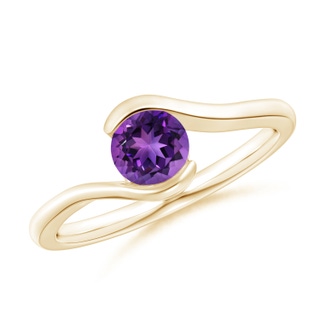 5mm AAAA Semi Bezel-Set Solitaire Round Amethyst Bypass Ring in 9K Yellow Gold