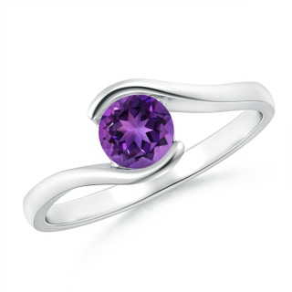 5mm AAAA Semi Bezel-Set Solitaire Round Amethyst Bypass Ring in P950 Platinum