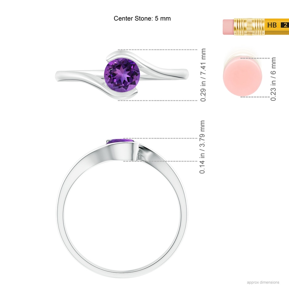 5mm AAAA Semi Bezel-Set Solitaire Round Amethyst Bypass Ring in P950 Platinum ruler