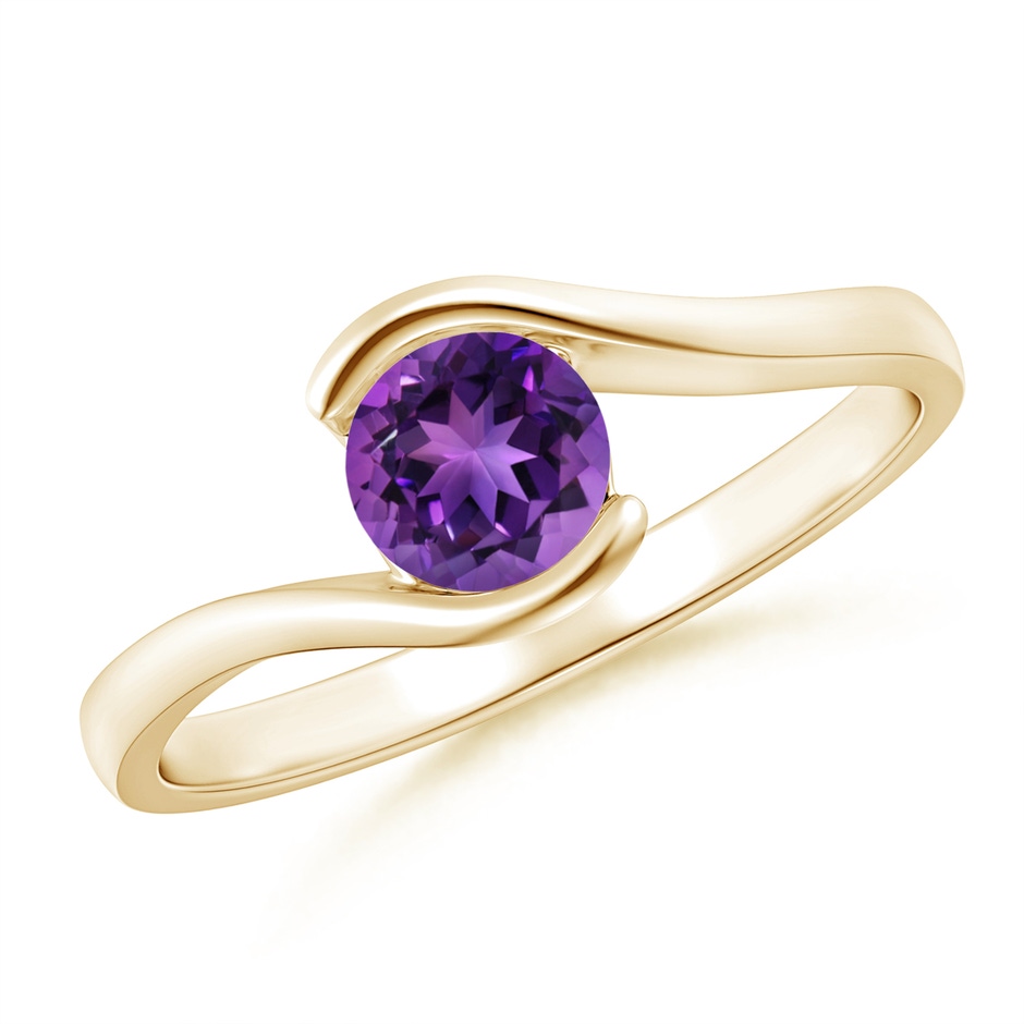 5mm AAAA Semi Bezel-Set Solitaire Round Amethyst Bypass Ring in Yellow Gold 