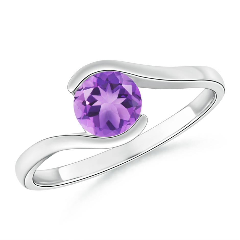 6mm A Semi Bezel-Set Solitaire Round Amethyst Bypass Ring in White Gold 