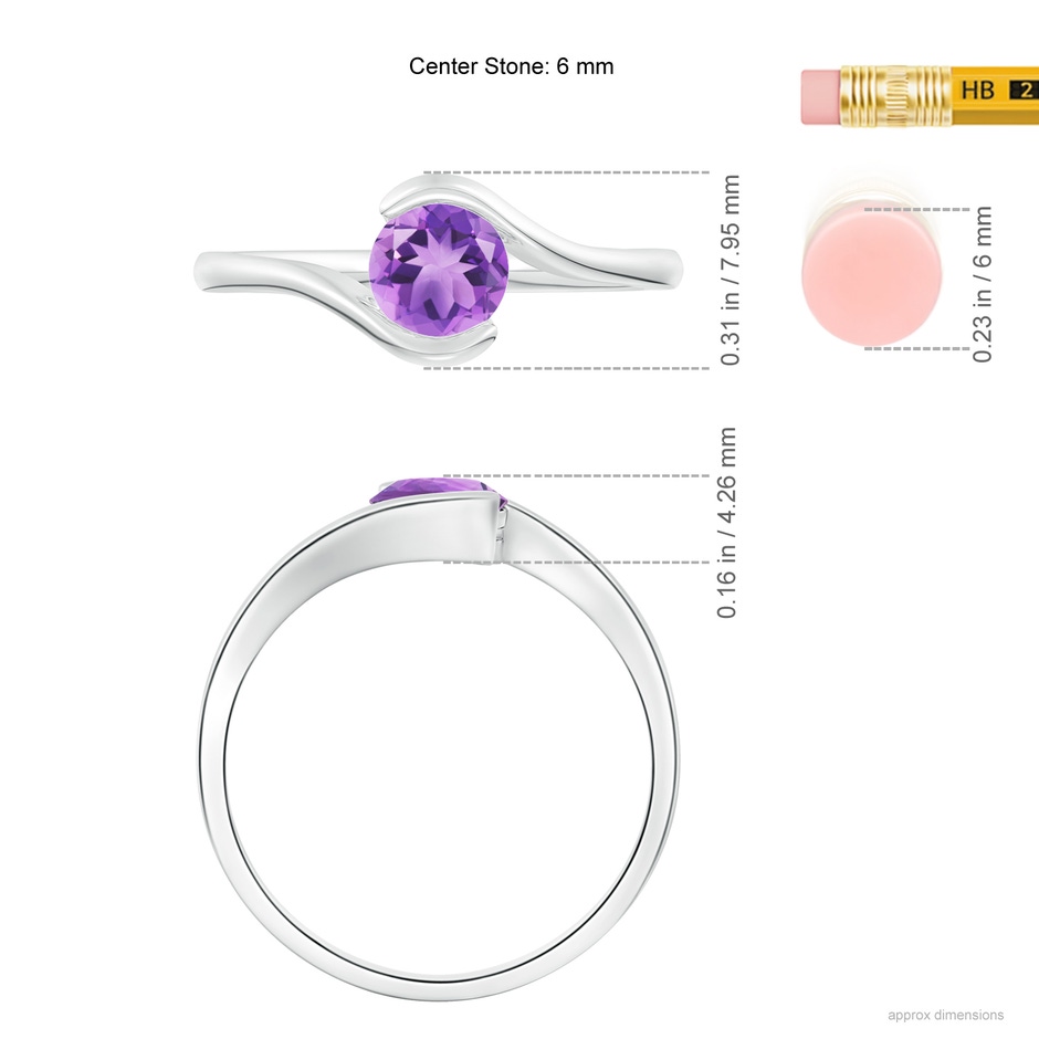 6mm A Semi Bezel-Set Solitaire Round Amethyst Bypass Ring in White Gold ruler