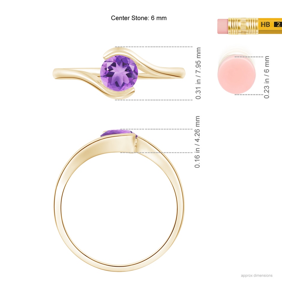 6mm A Semi Bezel-Set Solitaire Round Amethyst Bypass Ring in Yellow Gold ruler