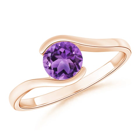 6mm AA Semi Bezel-Set Solitaire Round Amethyst Bypass Ring in Rose Gold