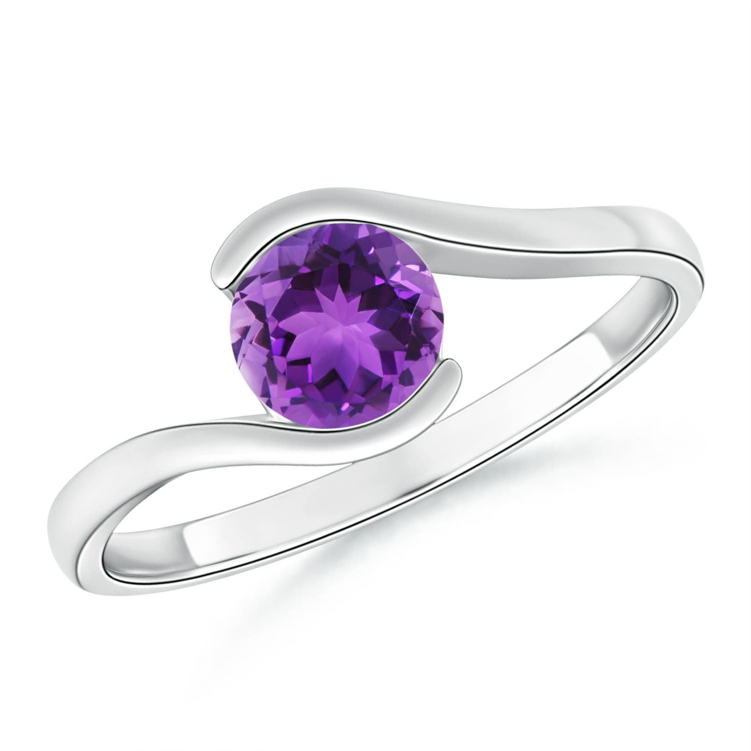 6mm AAA Semi Bezel-Set Solitaire Round Amethyst Bypass Ring in P950 Platinum