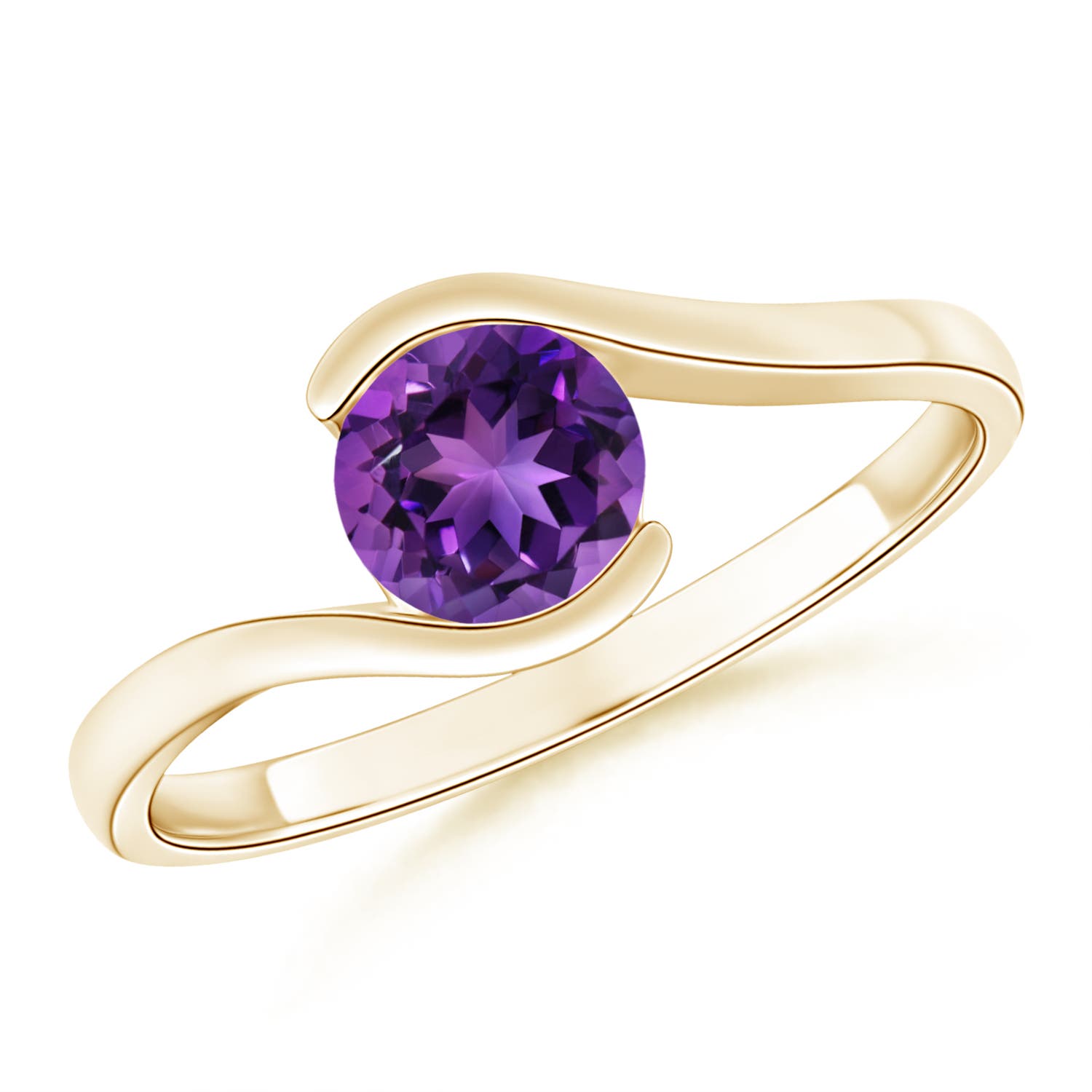 6mm AAAA Semi Bezel-Set Solitaire Round Amethyst Bypass Ring in 18CT Yellow Gold