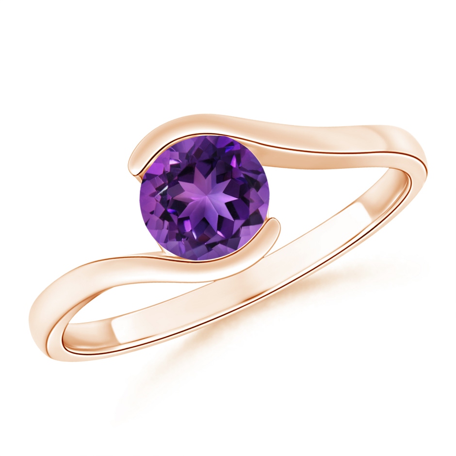 6mm AAAA Semi Bezel-Set Solitaire Round Amethyst Bypass Ring in Rose Gold 