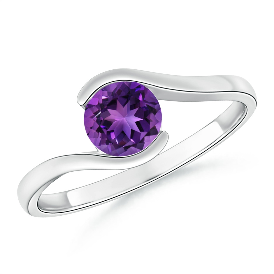 6mm AAAA Semi Bezel-Set Solitaire Round Amethyst Bypass Ring in White Gold 