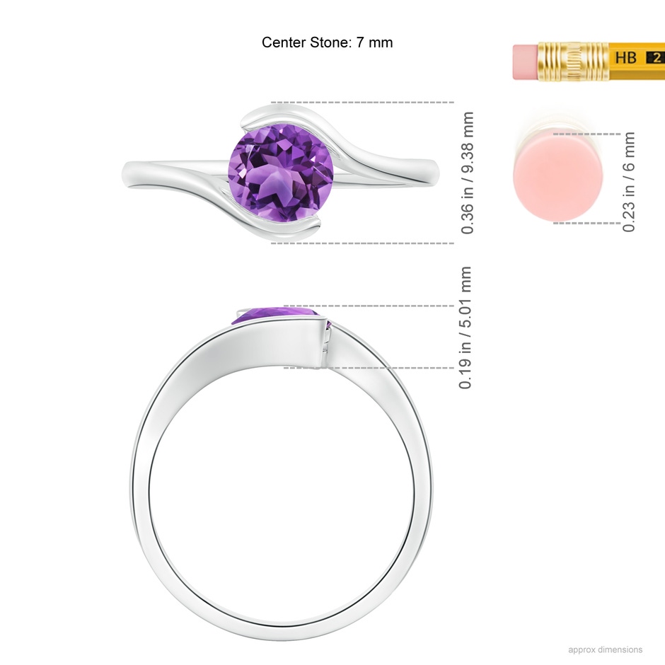 7mm AA Semi Bezel-Set Solitaire Round Amethyst Bypass Ring in White Gold ruler