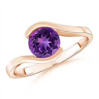 7mm AAAA Semi Bezel-Set Solitaire Round Amethyst Bypass Ring in 18K Rose Gold