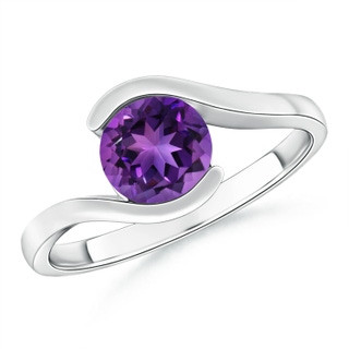 7mm AAAA Semi Bezel-Set Solitaire Round Amethyst Bypass Ring in P950 Platinum