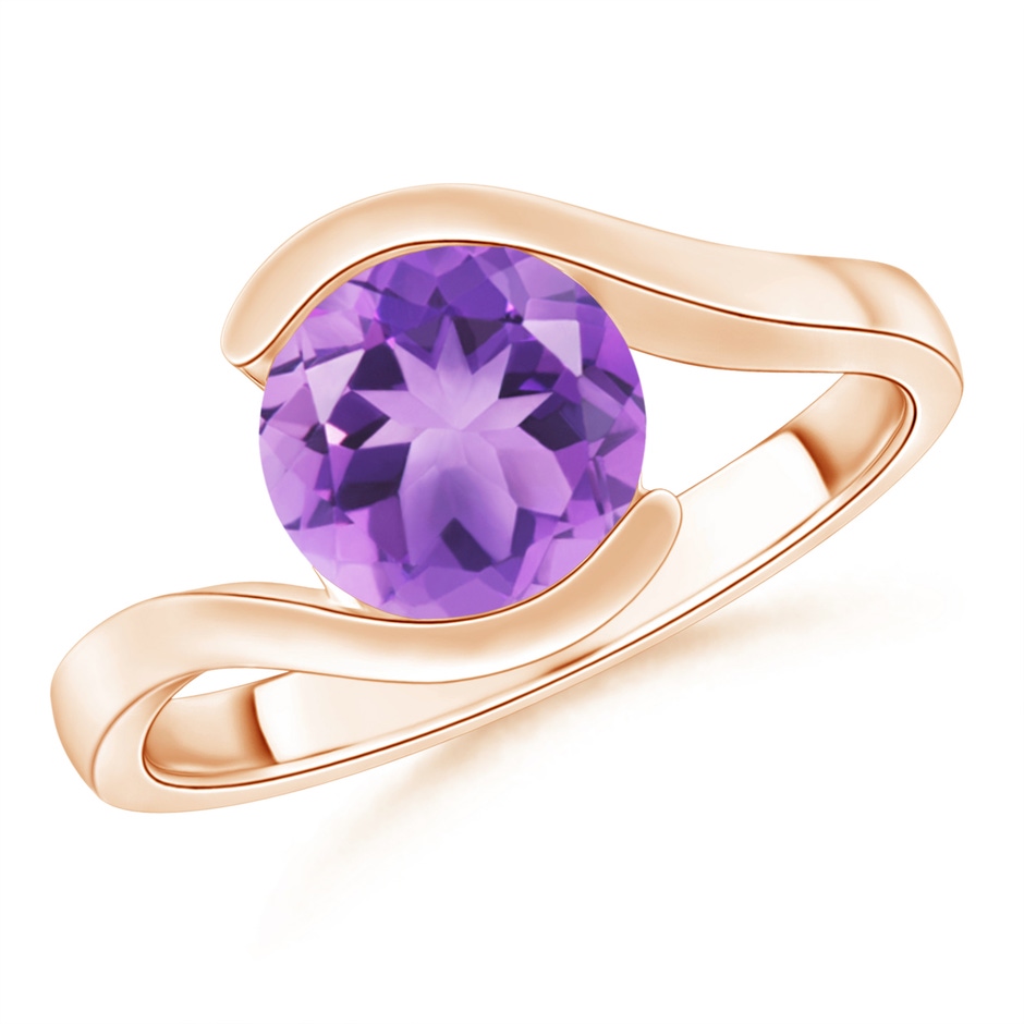 8mm A Semi Bezel-Set Solitaire Round Amethyst Bypass Ring in Rose Gold 