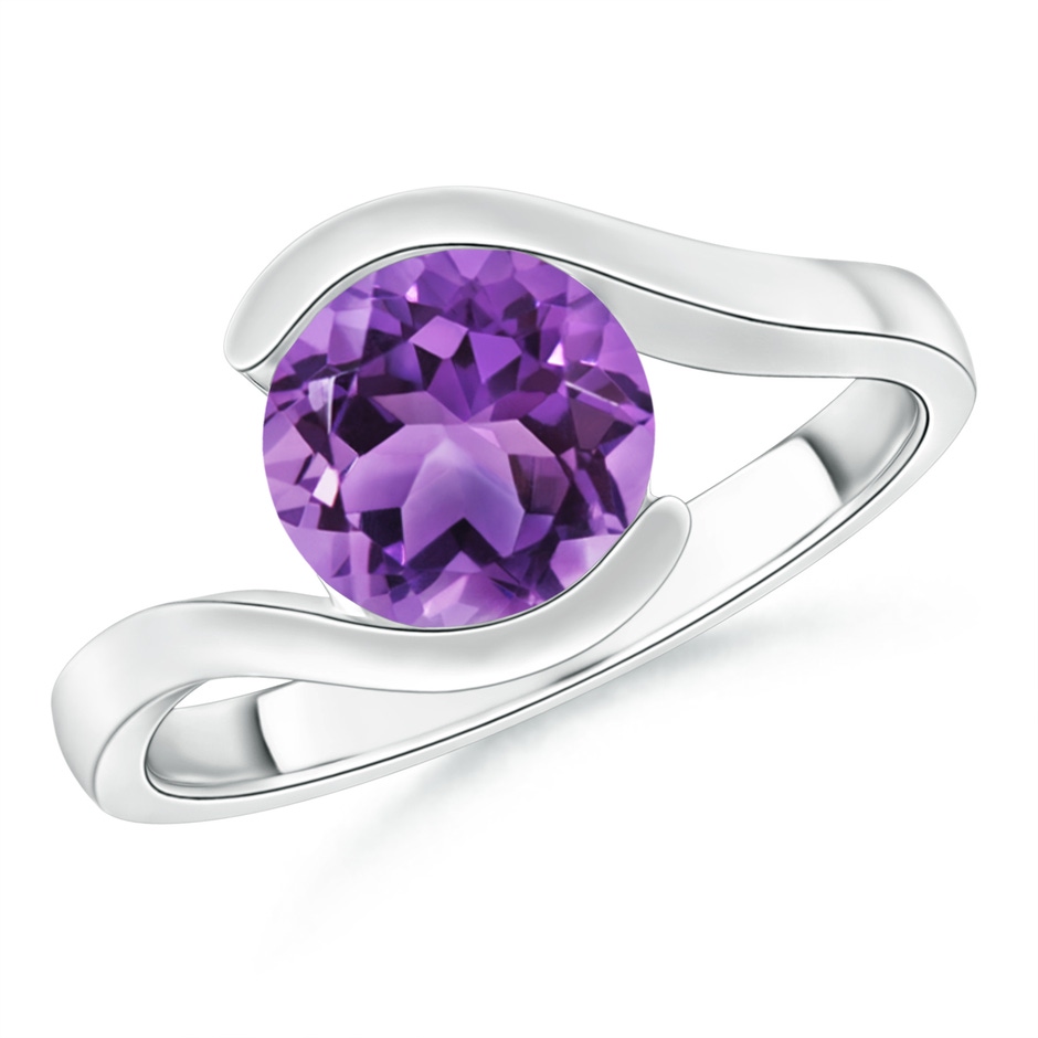 8mm AA Semi Bezel-Set Solitaire Round Amethyst Bypass Ring in 18K White Gold 
