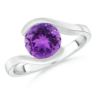 8mm AAA Semi Bezel-Set Solitaire Round Amethyst Bypass Ring in White Gold