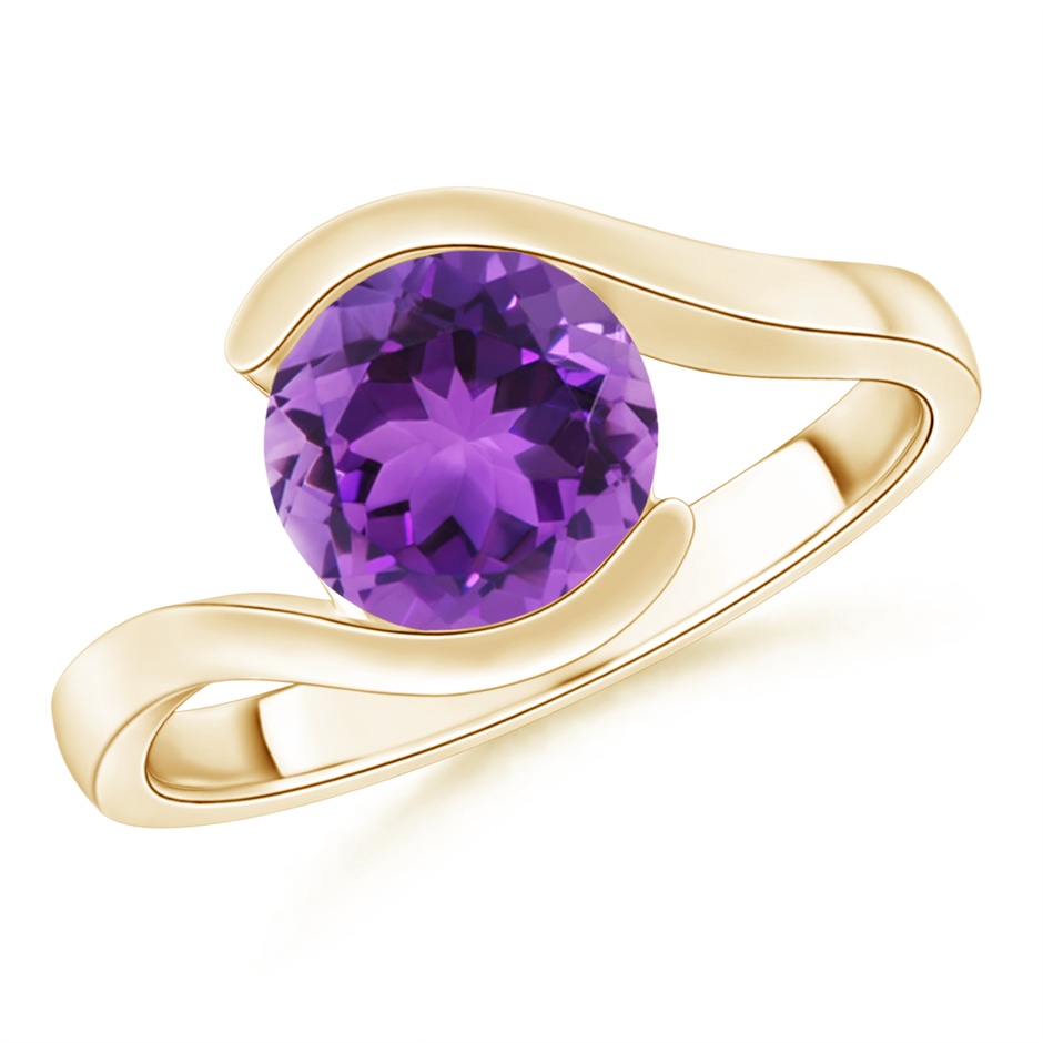 8mm AAA Semi Bezel-Set Solitaire Round Amethyst Bypass Ring in Yellow Gold 