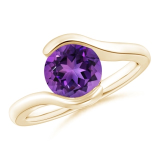 8mm AAAA Semi Bezel-Set Solitaire Round Amethyst Bypass Ring in 9K Yellow Gold