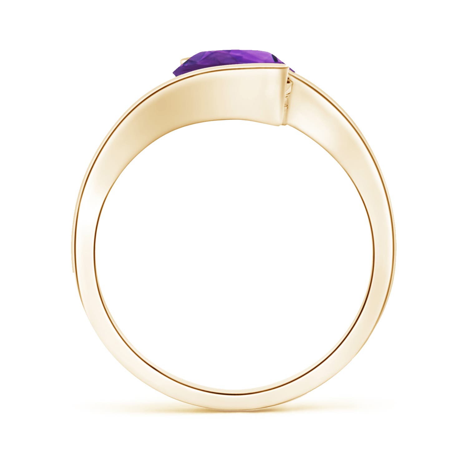 8mm AAAA Semi Bezel-Set Solitaire Round Amethyst Bypass Ring in Yellow Gold - side 2