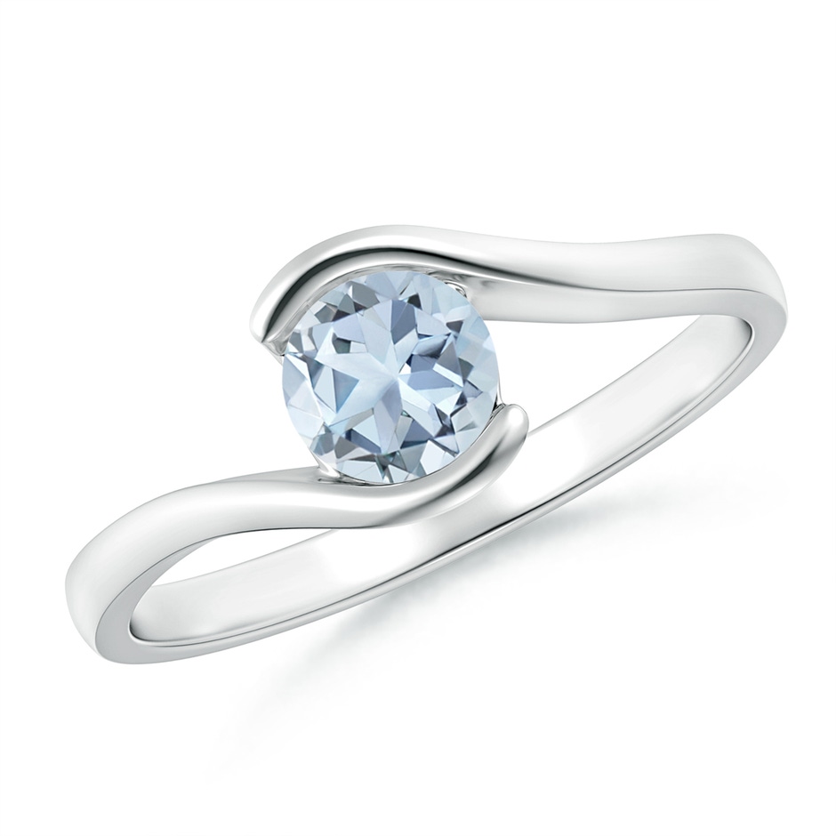 5mm A Semi Bezel-Set Solitaire Round Aquamarine Bypass Ring in P950 Platinum 