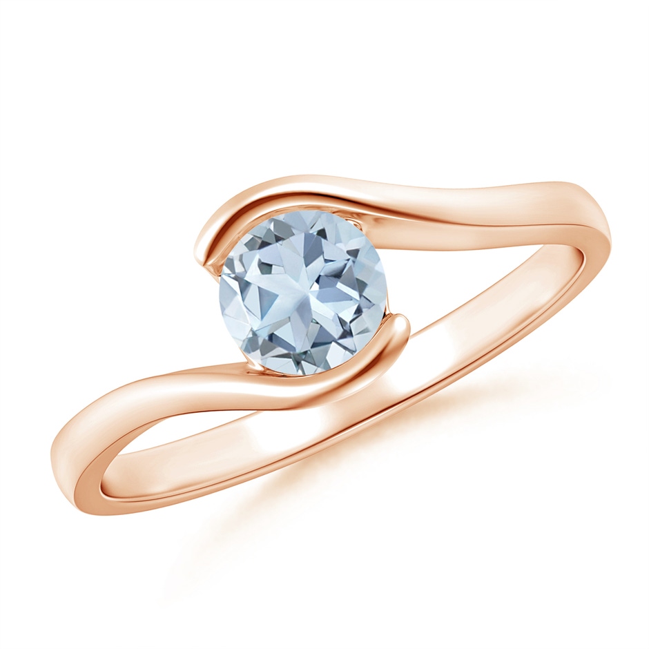 5mm A Semi Bezel-Set Solitaire Round Aquamarine Bypass Ring in Rose Gold 