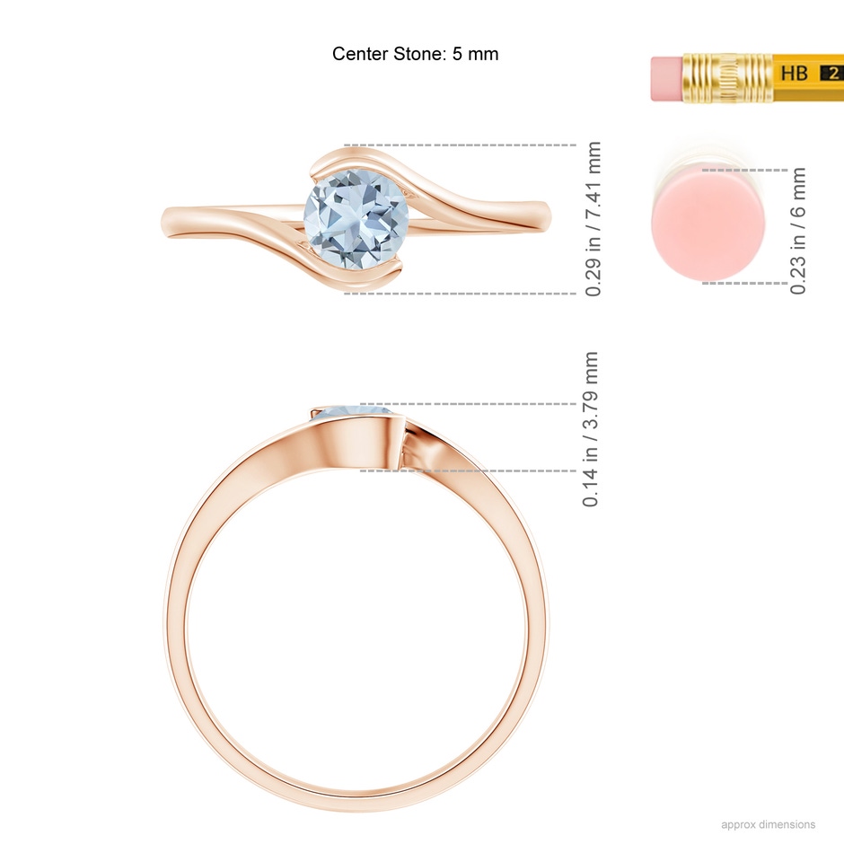 5mm A Semi Bezel-Set Solitaire Round Aquamarine Bypass Ring in Rose Gold ruler