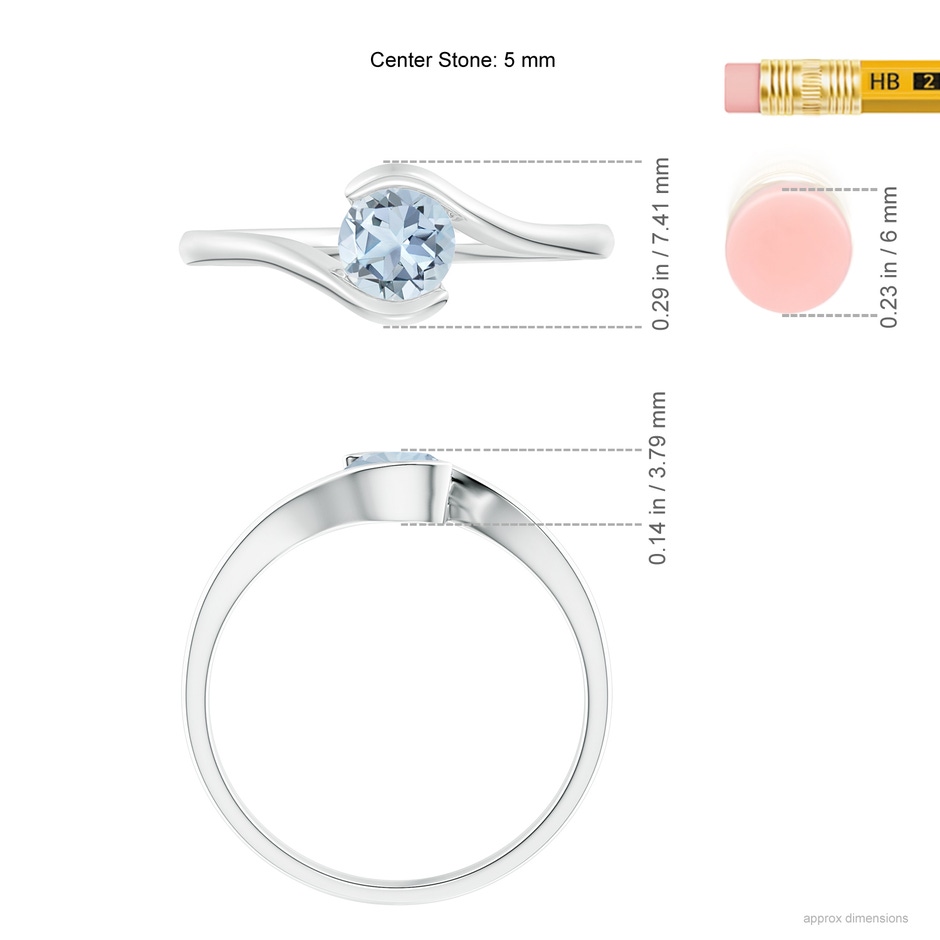 5mm A Semi Bezel-Set Solitaire Round Aquamarine Bypass Ring in White Gold ruler