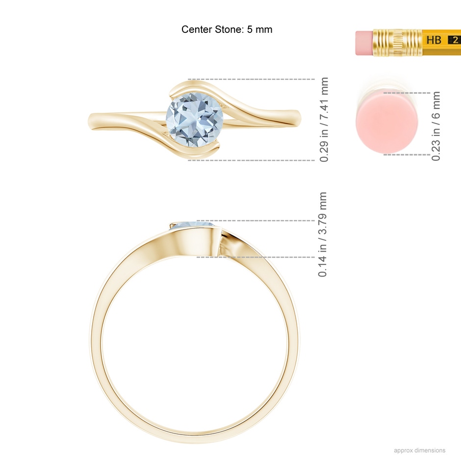 5mm A Semi Bezel-Set Solitaire Round Aquamarine Bypass Ring in Yellow Gold ruler