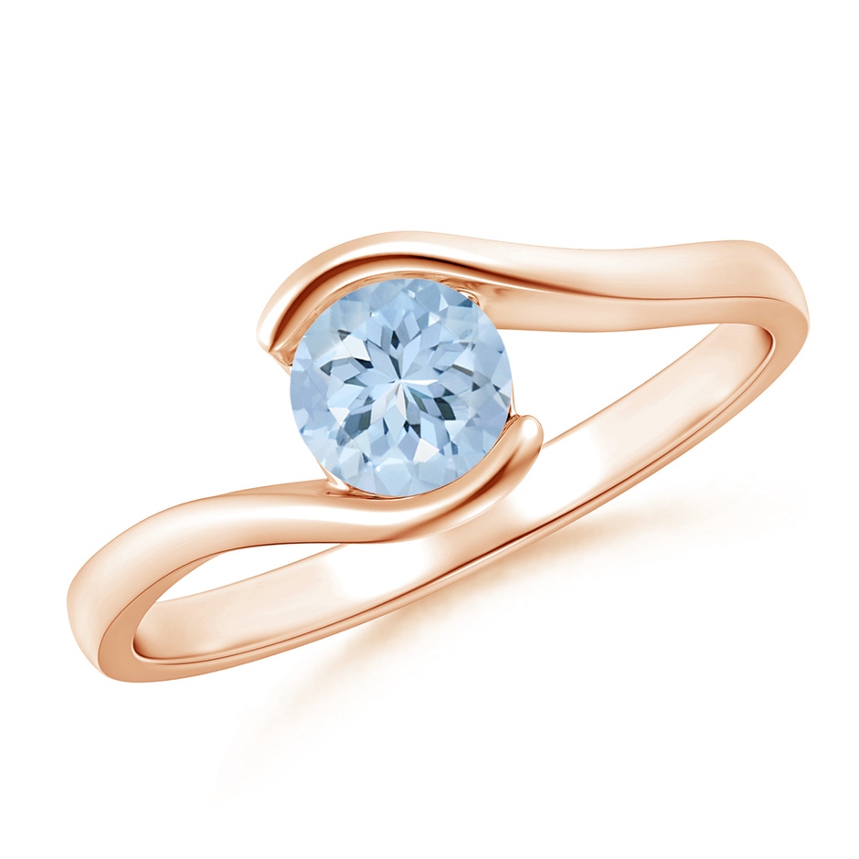 5mm AA Semi Bezel-Set Solitaire Round Aquamarine Bypass Ring in Rose Gold 