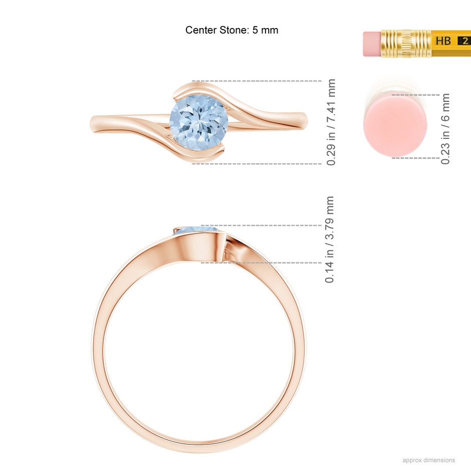 5mm AA Semi Bezel-Set Solitaire Round Aquamarine Bypass Ring in Rose Gold ruler