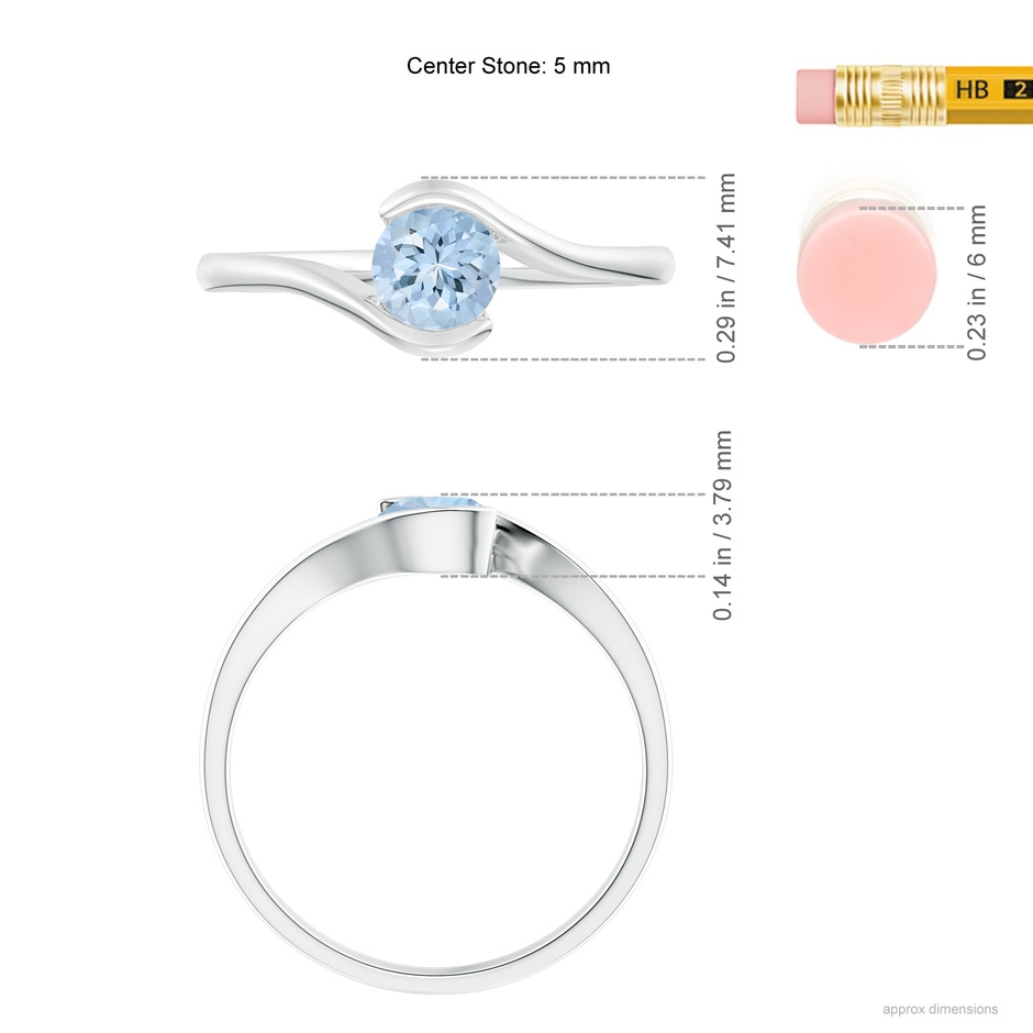 5mm AA Semi Bezel-Set Solitaire Round Aquamarine Bypass Ring in White Gold ruler