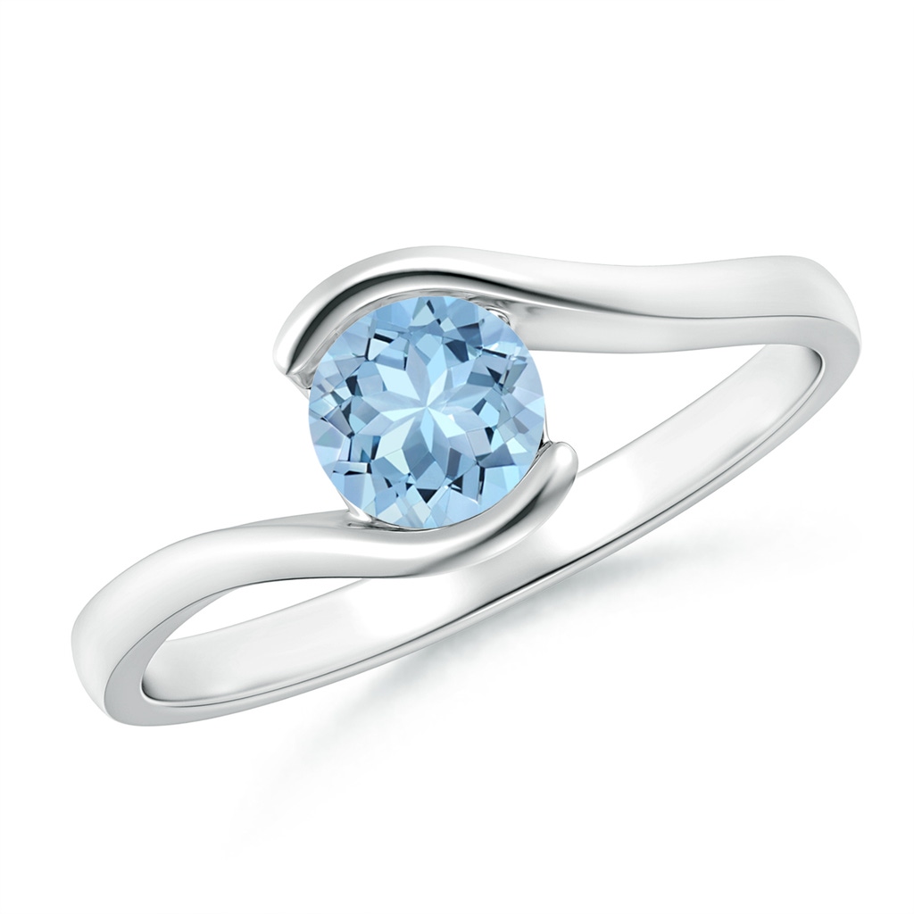 5mm AAA Semi Bezel-Set Solitaire Round Aquamarine Bypass Ring in 9K White Gold