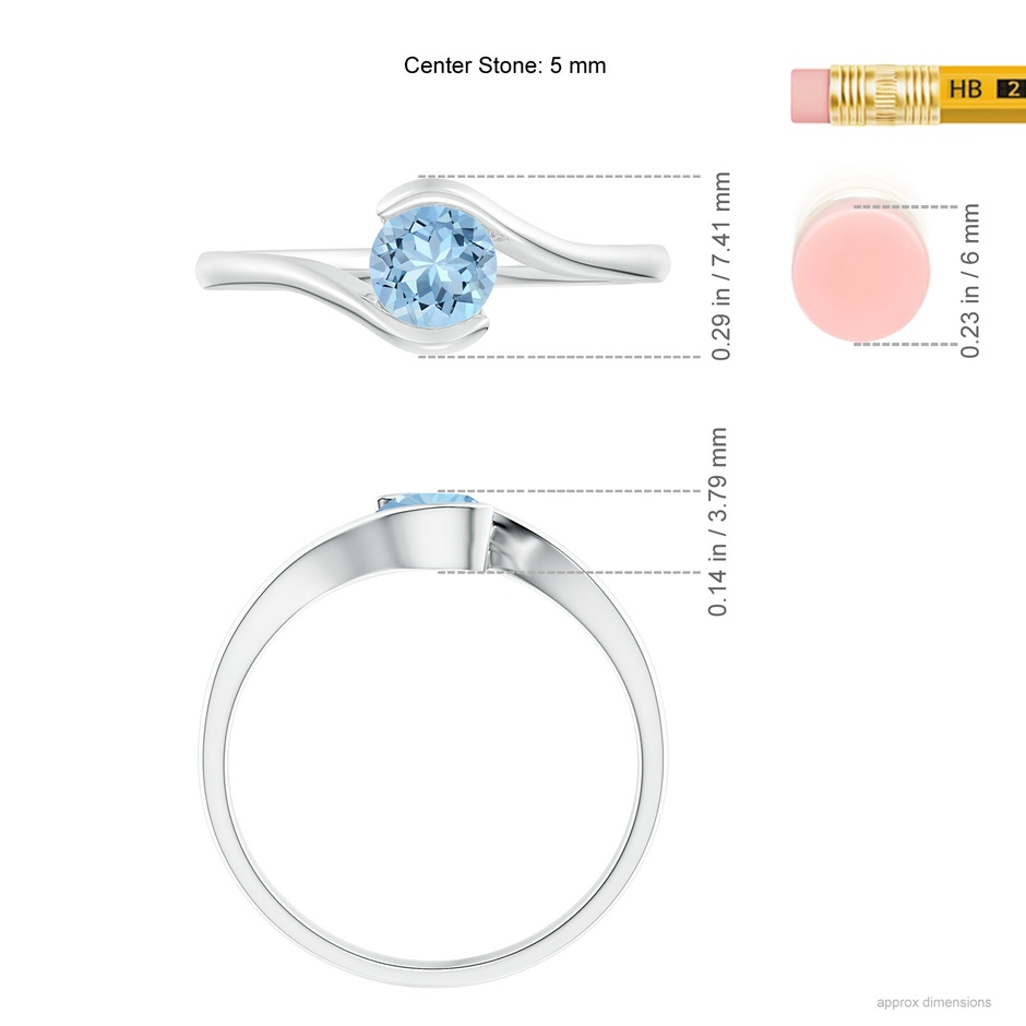 5mm AAA Semi Bezel-Set Solitaire Round Aquamarine Bypass Ring in 9K White Gold ruler