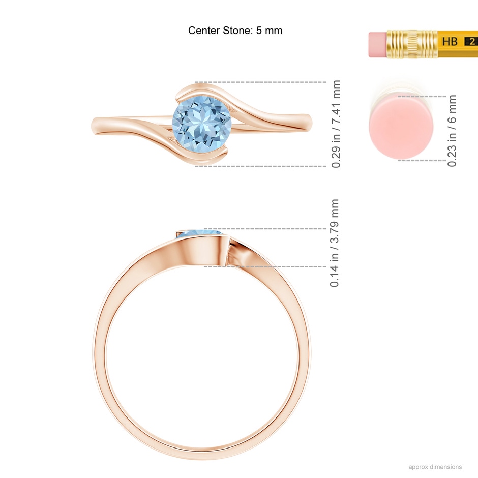 5mm AAA Semi Bezel-Set Solitaire Round Aquamarine Bypass Ring in Rose Gold ruler