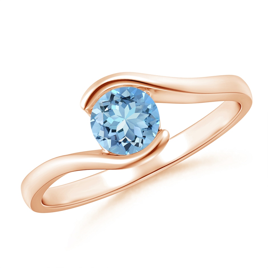 5mm AAAA Semi Bezel-Set Solitaire Round Aquamarine Bypass Ring in Rose Gold 
