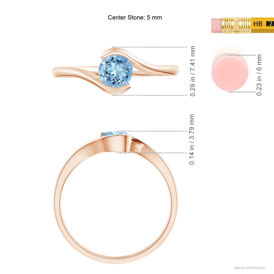 5mm AAAA Semi Bezel-Set Solitaire Round Aquamarine Bypass Ring in Rose Gold ruler