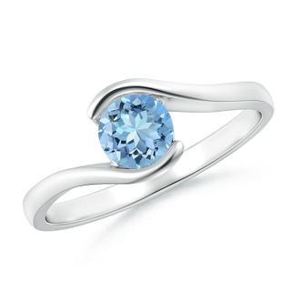 5mm AAAA Semi Bezel-Set Solitaire Round Aquamarine Bypass Ring in White Gold