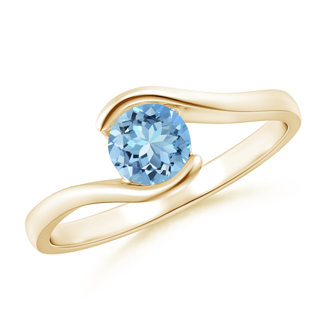 5mm AAAA Semi Bezel-Set Solitaire Round Aquamarine Bypass Ring in Yellow Gold
