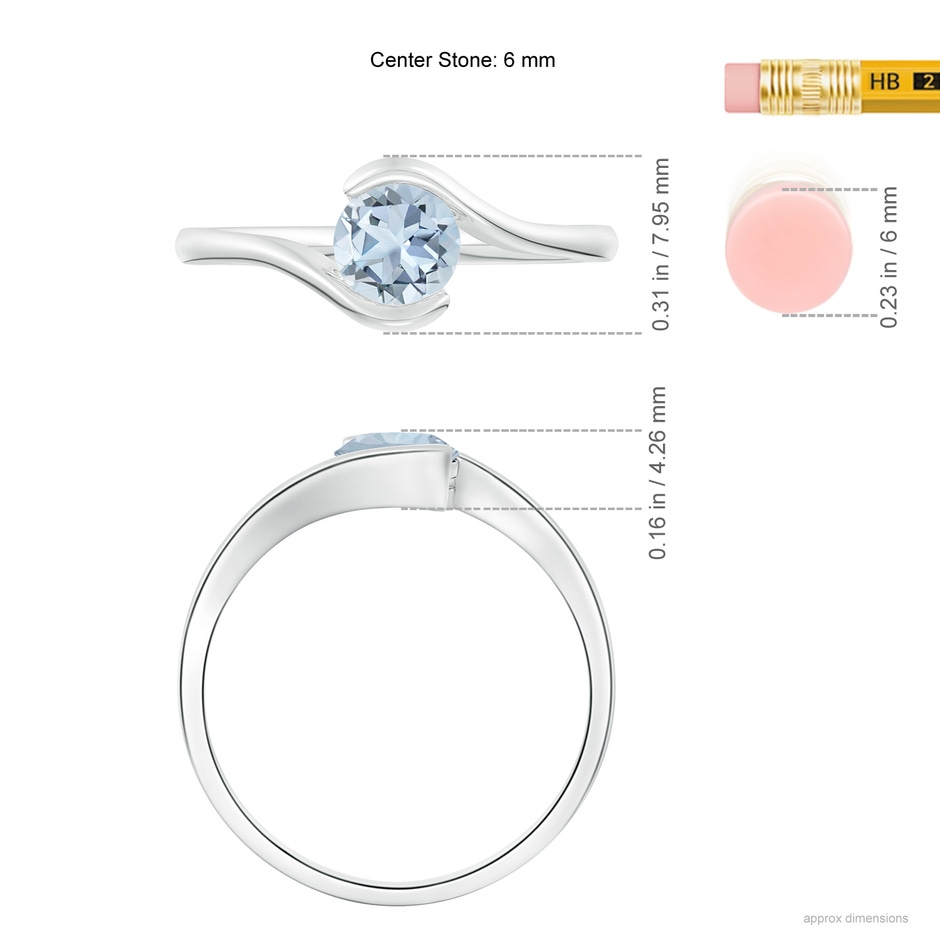 6mm A Semi Bezel-Set Solitaire Round Aquamarine Bypass Ring in P950 Platinum ruler