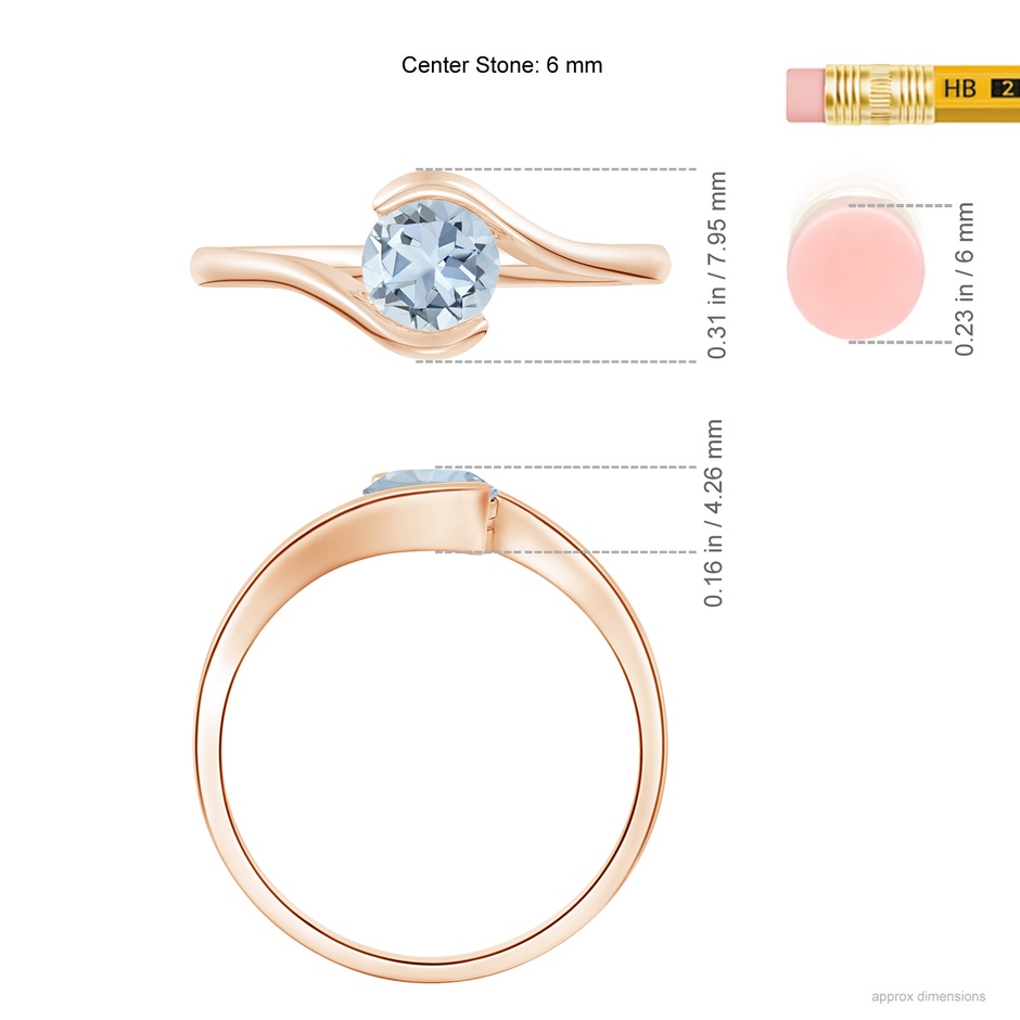 6mm A Semi Bezel-Set Solitaire Round Aquamarine Bypass Ring in Rose Gold ruler