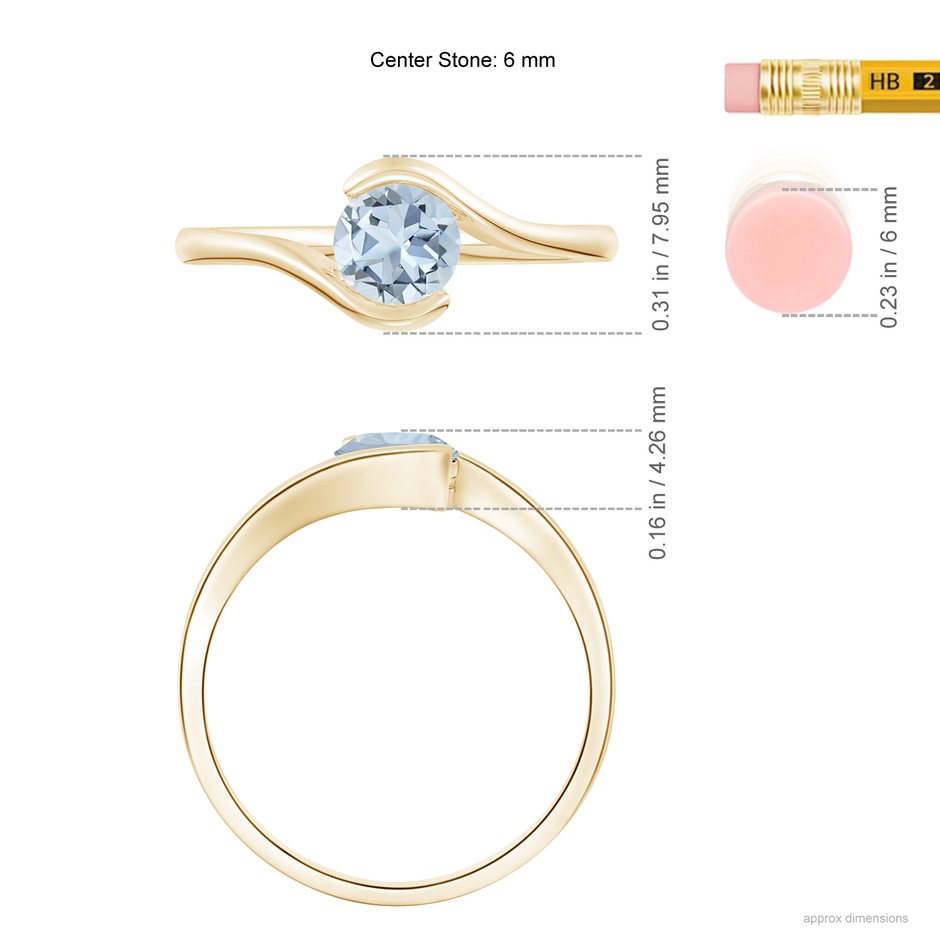 6mm A Semi Bezel-Set Solitaire Round Aquamarine Bypass Ring in Yellow Gold ruler