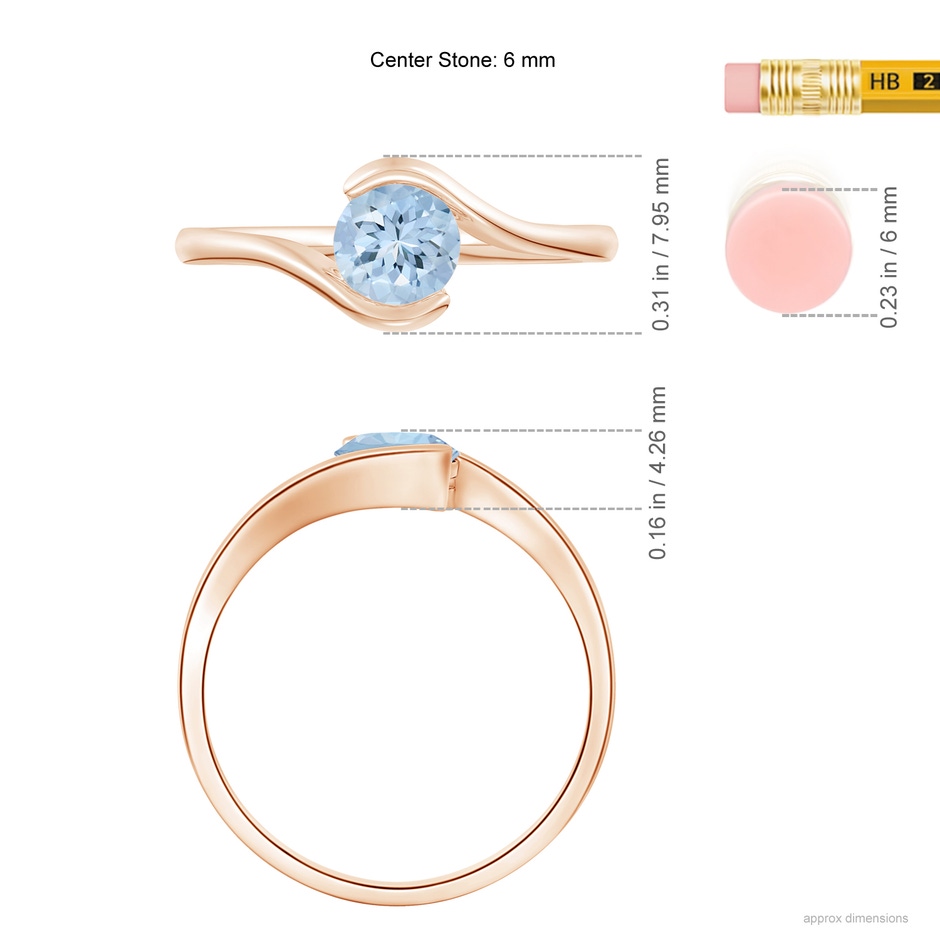 6mm AA Semi Bezel-Set Solitaire Round Aquamarine Bypass Ring in Rose Gold ruler