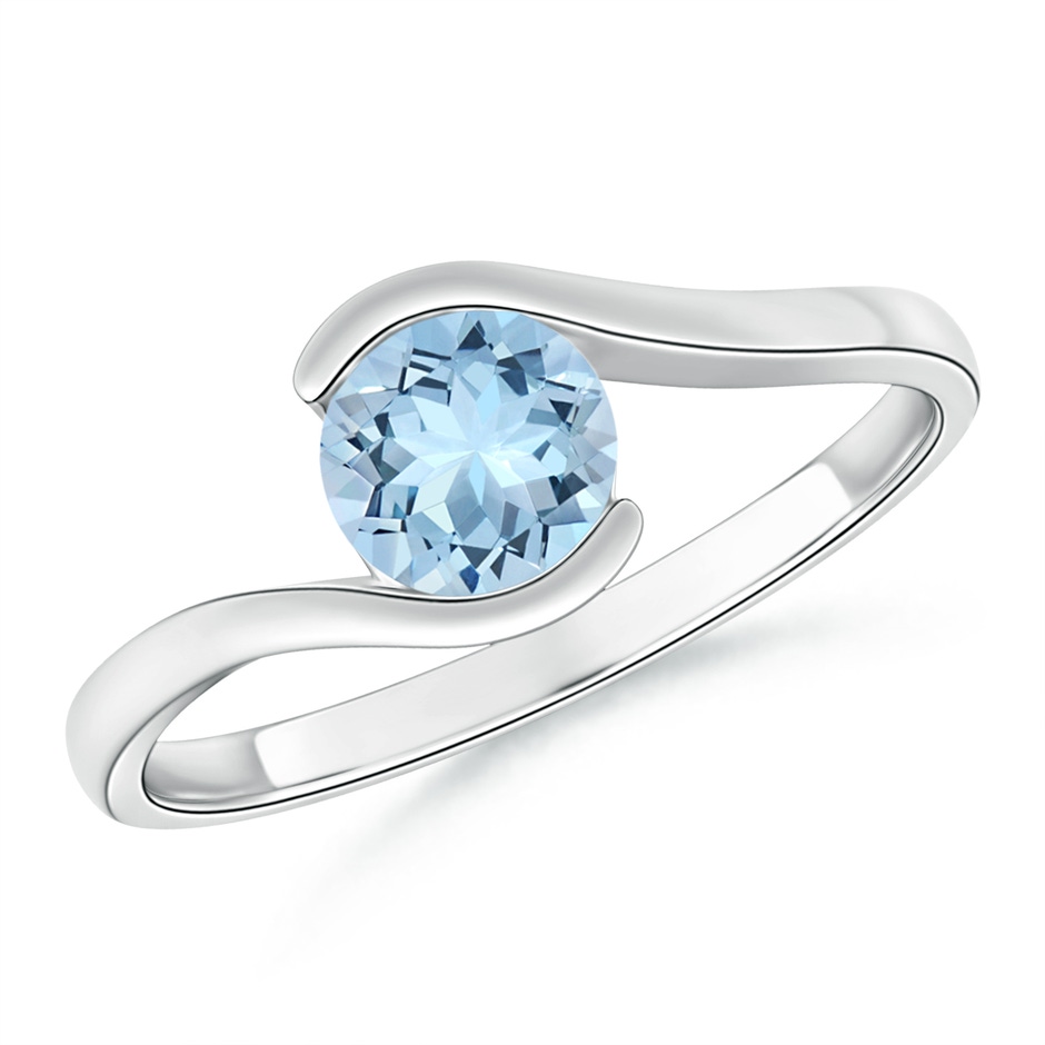 6mm AAA Semi Bezel-Set Solitaire Round Aquamarine Bypass Ring in P950 Platinum 