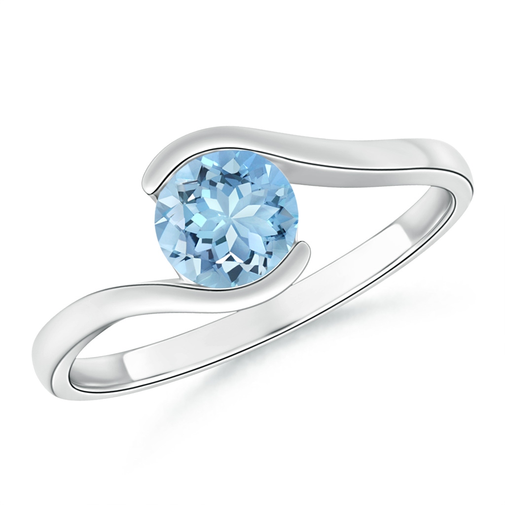 6mm AAAA Semi Bezel-Set Solitaire Round Aquamarine Bypass Ring in White Gold