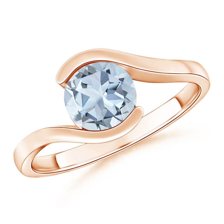 7mm A Semi Bezel-Set Solitaire Round Aquamarine Bypass Ring in Rose Gold 