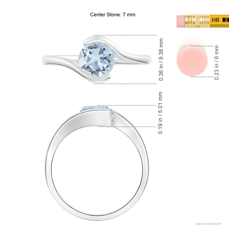 7mm A Semi Bezel-Set Solitaire Round Aquamarine Bypass Ring in White Gold ruler