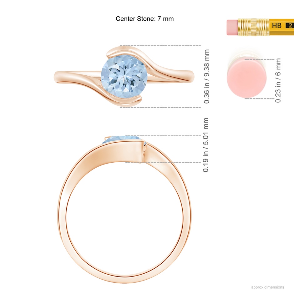 7mm AA Semi Bezel-Set Solitaire Round Aquamarine Bypass Ring in Rose Gold ruler